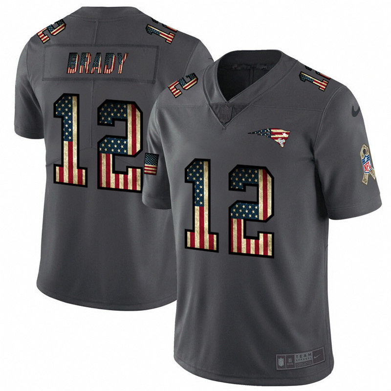 Nike Patriots 12 Tom Brady 2019 Salute To Service USA Flag Fashion Limited Jersey