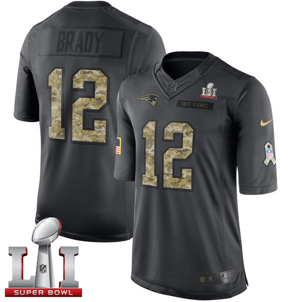  Patriots 12 Tom Brady Black Super Bowl LI 51 Men Stitched NFL Limited 2016 Salute To Service Jersey