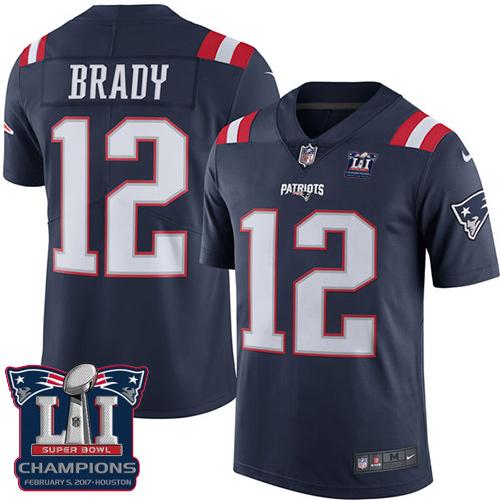  Patriots 12 Tom Brady Navy Blue Super Bowl LI Champions Men Stitched NFL Limited Rush Jersey