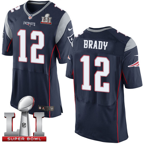  Patriots 12 Tom Brady Navy Blue Team Color Super Bowl LI 51 Men Stitched NFL New Elite Jersey