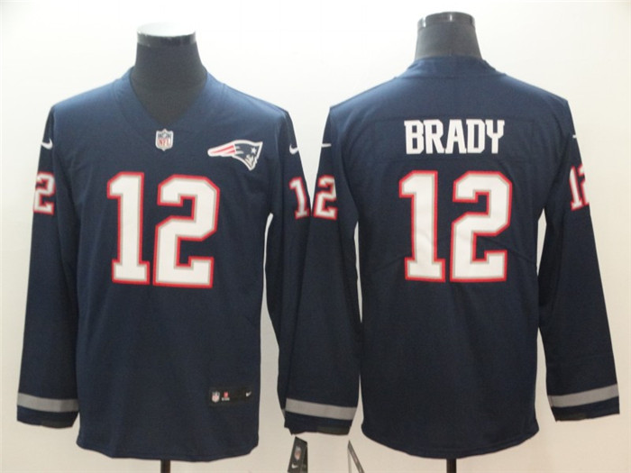  Patriots 12 Tom Brady Navy Therma Long Sleeve Jersey