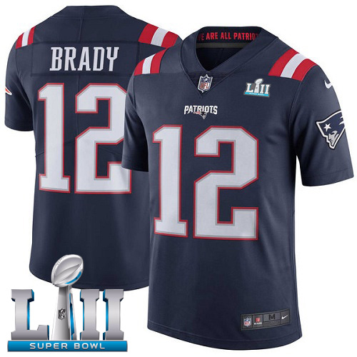  Patriots 12 Tom Brady Navy Youth 2018 Super Bowl LII Color Rush Limited Jersey