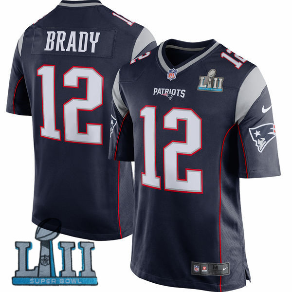  Patriots 12 Tom Brady Navy Youth 2018 Super Bowl LII Game Jersey