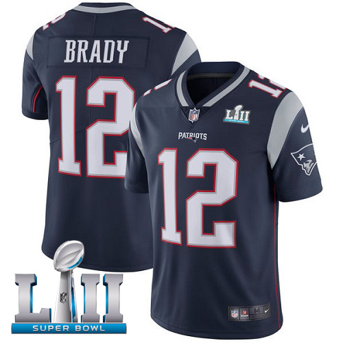  Patriots 12 Tom Brady Navy Youth 2018 Super Bowl LII Vapor Untouchable Player Limited Jersey