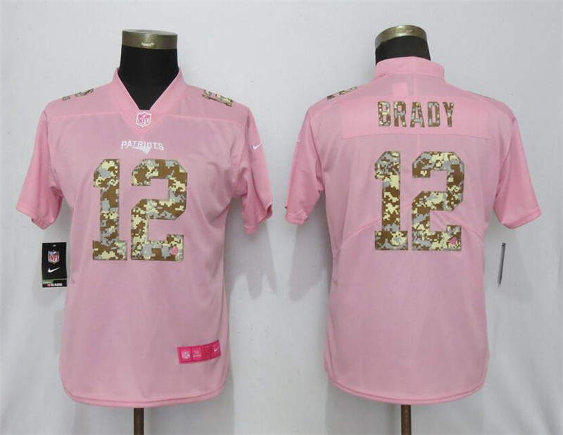 Nike Patriots 12 Tom Brady Pink Camo Fashion Women Limited Jersey
