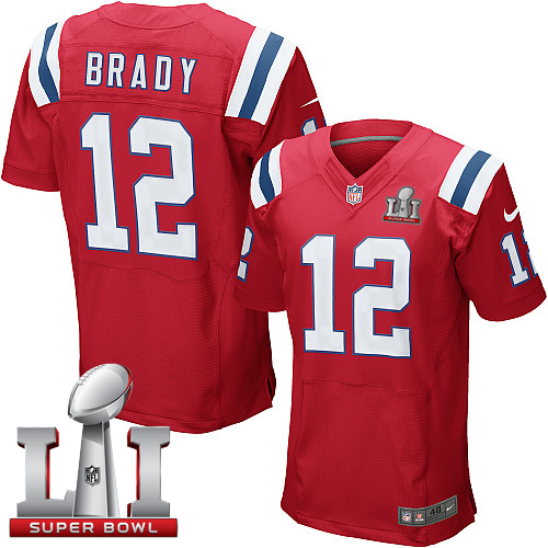  Patriots 12 Tom Brady Red Alternate Super Bowl LI 51 Men Stitched NFL Elite Jersey