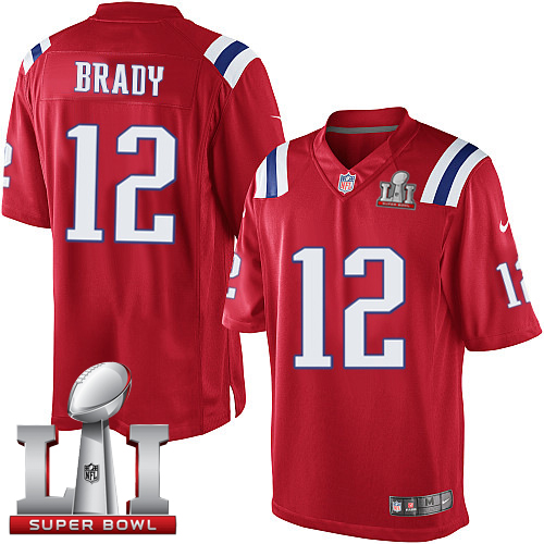  Patriots 12 Tom Brady Red Alternate Super Bowl LI 51 Men Stitched NFL Limited Jersey