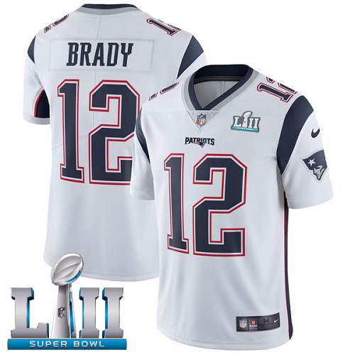  Patriots 12 Tom Brady White 2018 Super Bowl LII Vapor Untouchable Player Limited Jersey