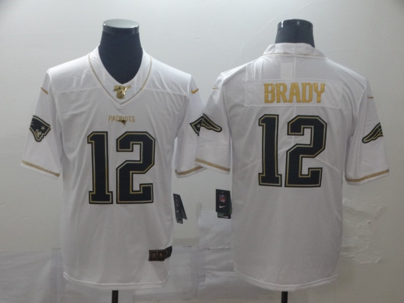 Nike Patriots 12 Tom Brady White Gold Vapor Untouchable Limited Jersey