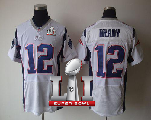  Patriots 12 Tom Brady White Super Bowl LI 51 Men Stitched NFL Elite Jersey