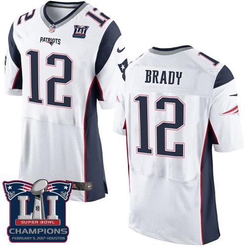  Patriots 12 Tom Brady White Super Bowl LI Champions Men Stitched NFL New Elite Jersey