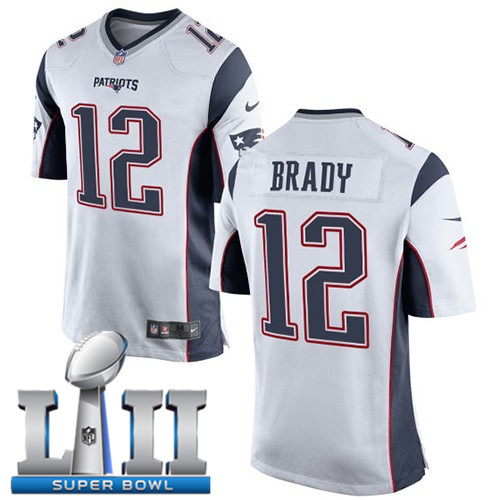  Patriots 12 Tom Brady White Youth 2018 Super Bowl LII Game Jersey
