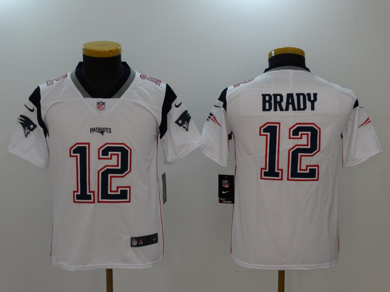 Patriots 12 Tom Brady White Youth Vapor Untouchable Player Limited Jersey