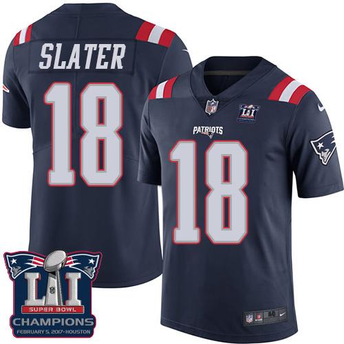  Patriots 18 Matt Slater Navy Blue Super Bowl LI Champions Men Stitched NFL Limited Rush Jersey