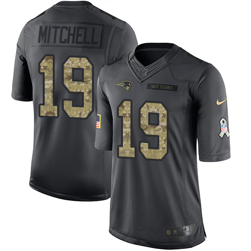  Patriots 19 Malcolm Mitchell Black Men Stitched NFL Limited 2016 Salute To Service Jersey