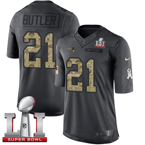  Patriots 21 Malcolm Butler Black Super Bowl LI 51 Men Stitched NFL Limited 2016 Salute To Service Jersey