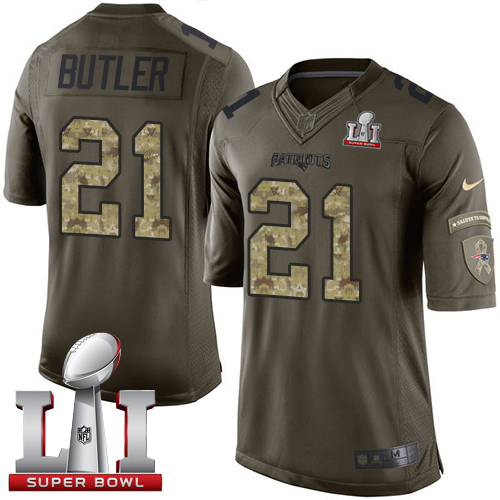  Patriots 21 Malcolm Butler Green Super Bowl LI 51 Men Stitched NFL Limited Salute to Service Jersey
