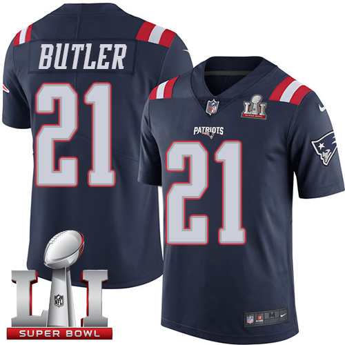  Patriots 21 Malcolm Butler Navy Blue Super Bowl LI 51 Men Stitched NFL Limited Rush Jersey
