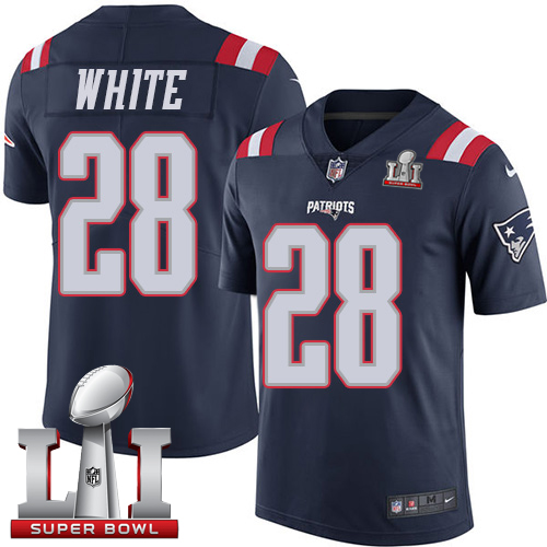  Patriots 28 James White Navy Blue Super Bowl LI 51 Men Stitched NFL Limited Rush Jersey