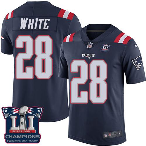 Patriots 28 James White Navy Blue Super Bowl LI Champions Men Stitched NFL Limited Rush Jersey