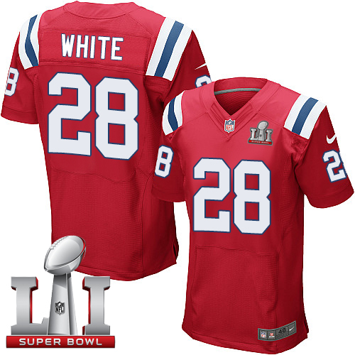  Patriots 28 James White Red Alternate Super Bowl LI 51 Men Stitched NFL Elite Jersey