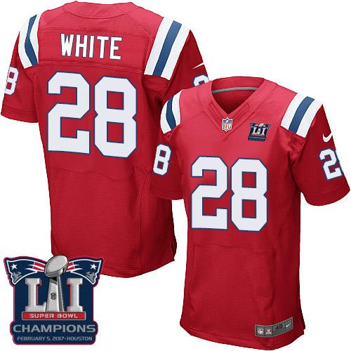  Patriots 28 James White Red Alternate Super Bowl LI Champions Men Stitched NFL Elite Jersey