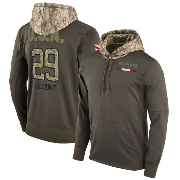  Patriots 29 LeGarrette Blount Olive Salute To Service Pullover Hoodie