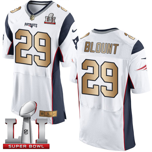  Patriots 29 LeGarrette Blount White Super Bowl LI 51 Men Stitched NFL New Elite Gold Jersey