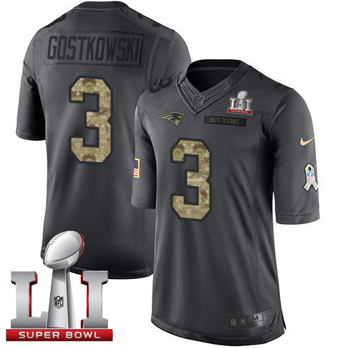  Patriots 3 Stephen Gostkowski Black Super Bowl LI 51 Men Stitched NFL Limited 2016 Salute To Service Jersey