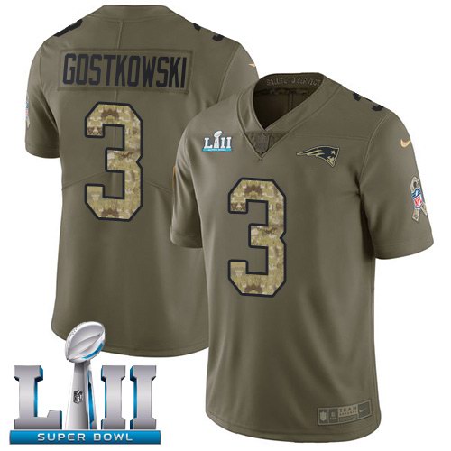  Patriots 3 Stephen Gostkowski Olive Camo 2018 Super Bowl LII Vapor Untouchable Limited Jersey