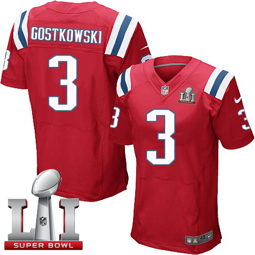  Patriots 3 Stephen Gostkowski Red Alternate Super Bowl LI 51 Men Stitched NFL Elite Jersey