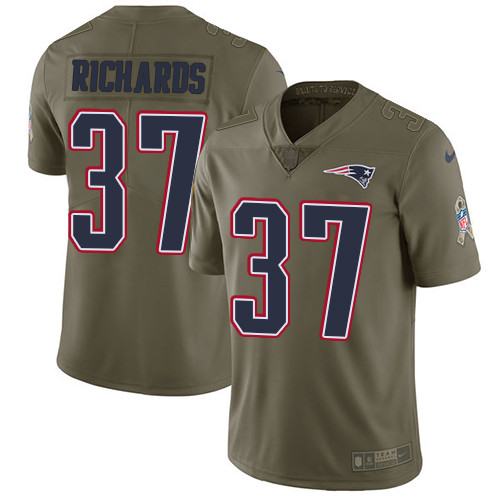  Patriots 37 Jordan Richards Olive Salute To Service Limited Jersey