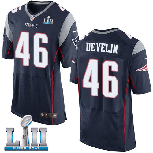  Patriots 46 James Develin Navy 2018 Super Bowl LII Elite Jersey