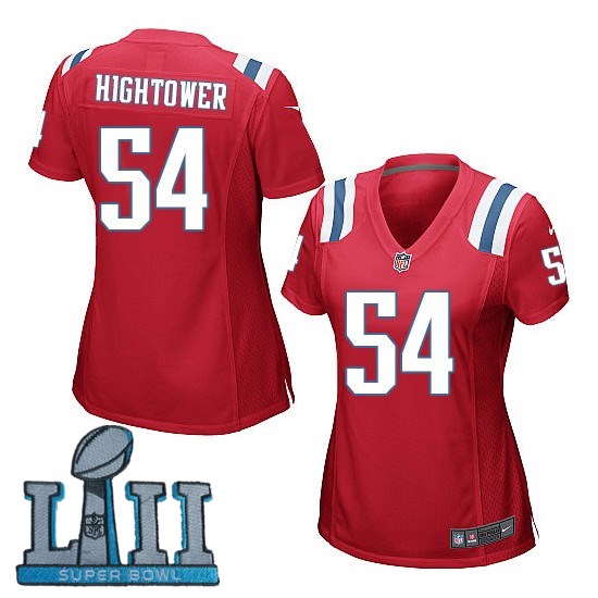  Patriots 54 Dont'a Hightower Red Women 2018 Super Bowl LII Game Jersey