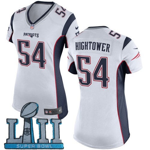  Patriots 54 Dont'a Hightower White Women 2018 Super Bowl LII Game Jersey
