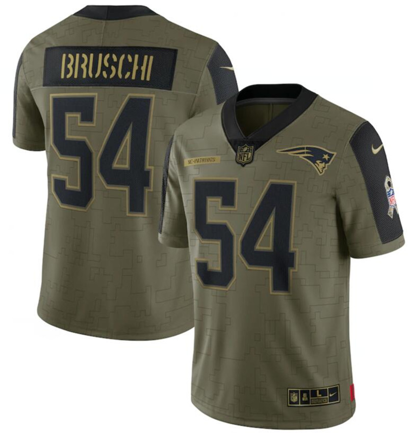 Nike Patriots 54 Tedy Bruschi Olive 2021 Salute To Service Limited Jersey