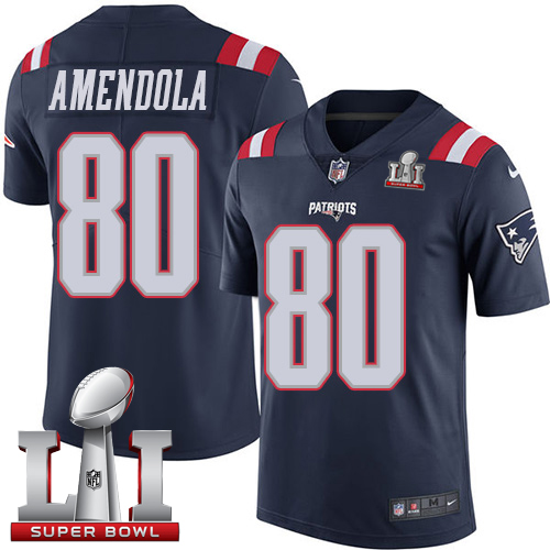  Patriots 80 Danny Amendola Navy Blue Super Bowl LI 51 Men Stitched NFL Limited Rush Jersey