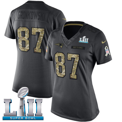  Patriots 87 Rob Gronkowski Anthracite Women 2018 Super Bowl LII Salute to Service Limited Jersey