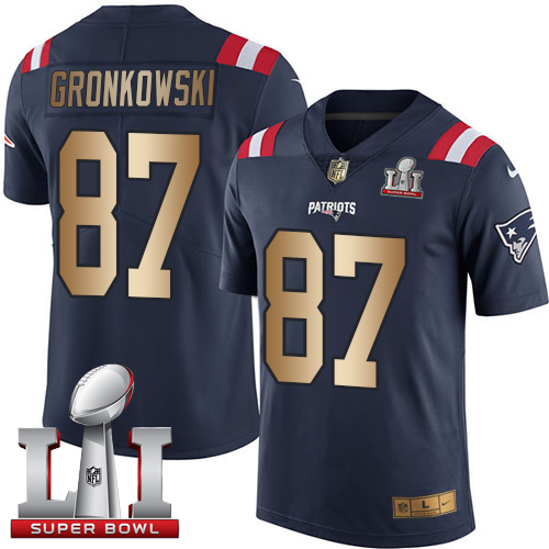  Patriots 87 Rob Gronkowski Navy Blue Super Bowl LI 51 Men Stitched NFL Limited Gold Rush Jersey