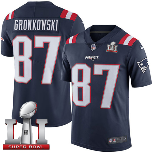  Patriots 87 Rob Gronkowski Navy Blue Super Bowl LI 51 Men Stitched NFL Limited Rush Jersey