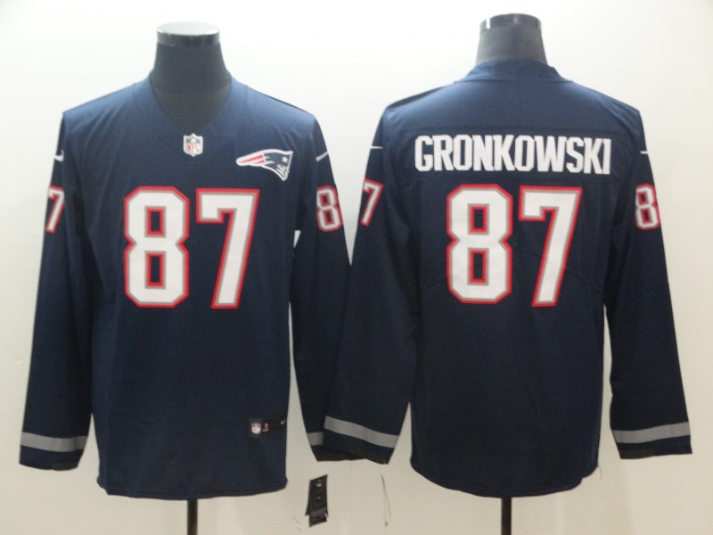  Patriots 87 Rob Gronkowski Navy Therma Long Sleeve Jersey
