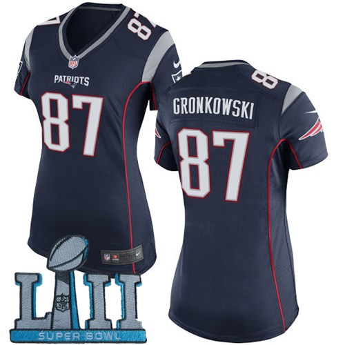  Patriots 87 Rob Gronkowski Navy Women 2018 Super Bowl LII Game Jersey