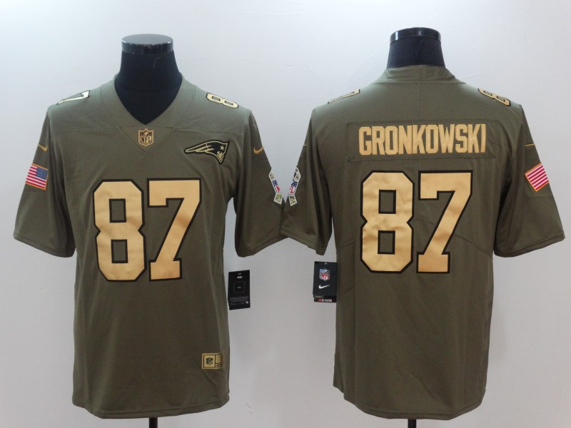  Patriots 87 Rob Gronkowski Olive Gold Salute To Service Limited Jersey