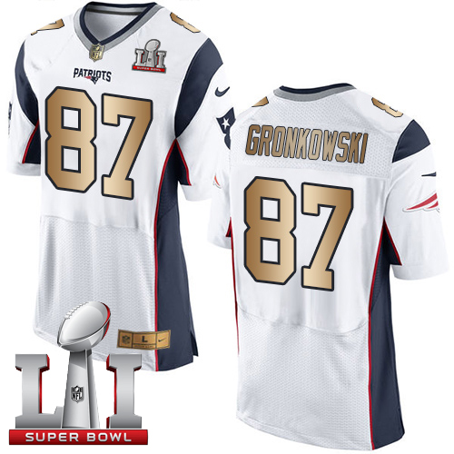  Patriots 87 Rob Gronkowski White Super Bowl LI 51 Men Stitched NFL New Elite Gold Jersey