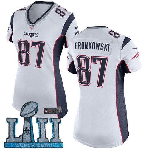  Patriots 87 Rob Gronkowski White Women 2018 Super Bowl LII Game Jersey