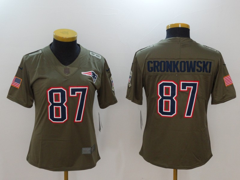  Patriots 87 Rob Gronkowski Women Olive Salute To Service Limited Jersey