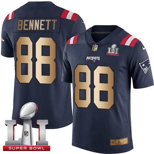  Patriots 88 Martellus Bennett Navy Blue Super Bowl LI 51 Men Stitched NFL Limited Gold Rush Jersey