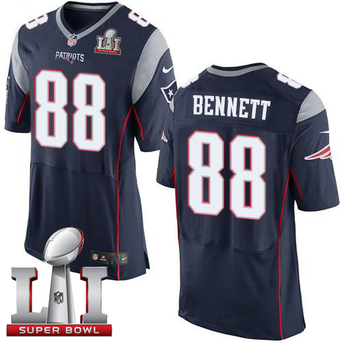  Patriots 88 Martellus Bennett Navy Blue Team Color Super Bowl LI 51 Men Stitched NFL Elite Jersey