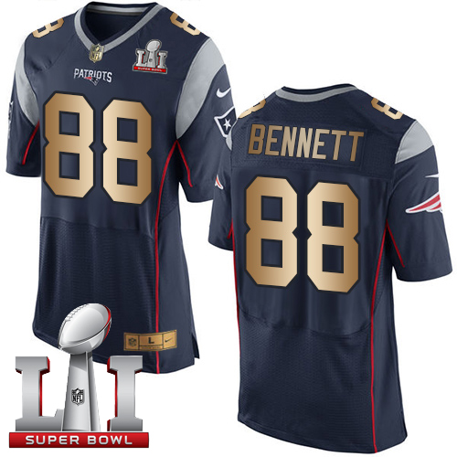  Patriots 88 Martellus Bennett Navy Blue Team Color Super Bowl LI 51 Men Stitched NFL New Elite Gold Jersey