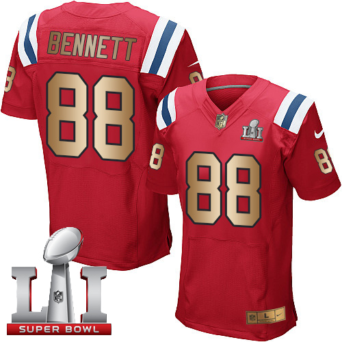  Patriots 88 Martellus Bennett Red Alternate Super Bowl LI 51 Men Stitched NFL Elite Gold Jersey